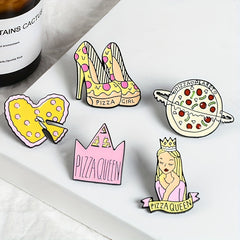 Alloy Pizza Crown High Heels Queen Heart Brooch