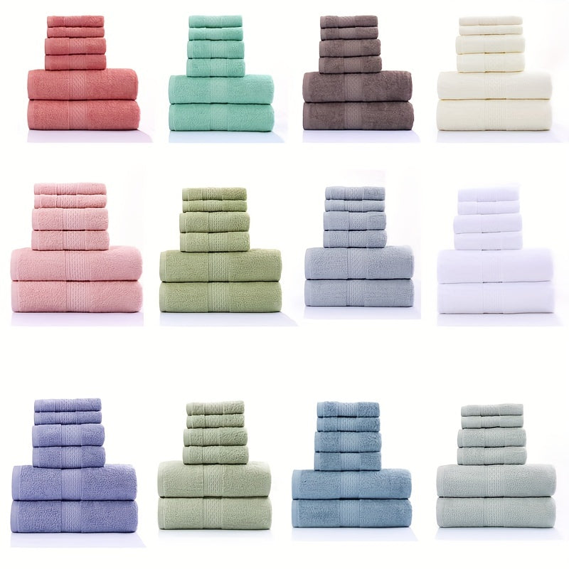 6pcs Solid Towel Set Soft Skin-friendly Cotton Towels for Home Bathroom