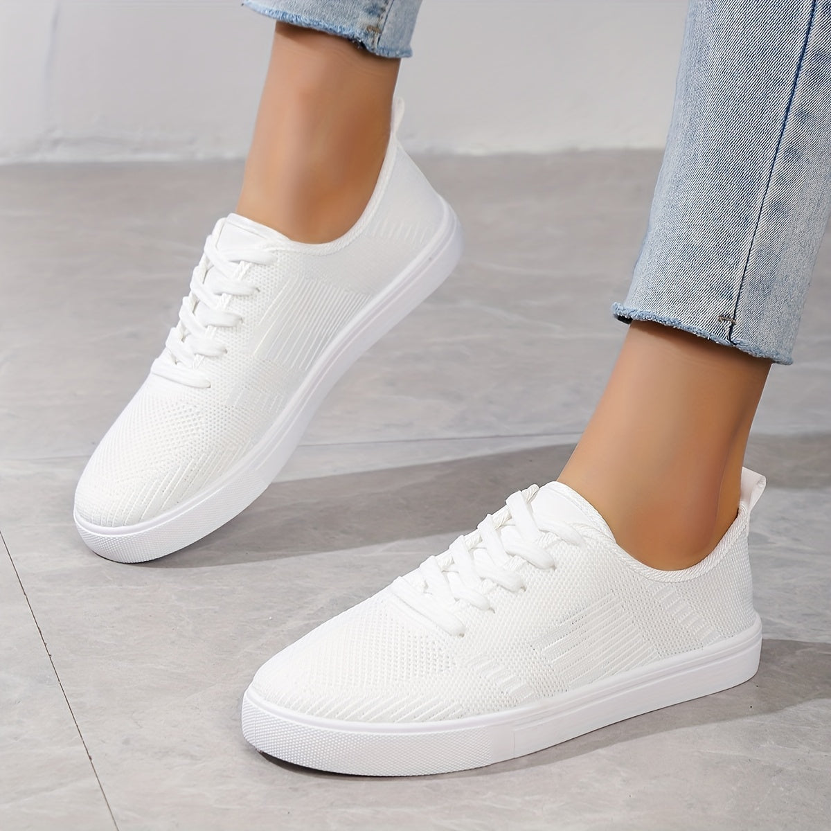 Women's Flat Knitting Sneakers Casual Breathable Lace Up Skate Shoes