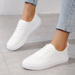 Women's Flat Knitting Sneakers Casual Breathable Lace Up Skate Shoes