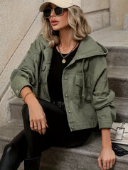 Green Long Sleeves Denim Jackets Hooded Coats