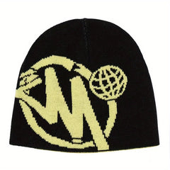 Y2K Jacquard Beanie Hip Hop Elastic Knit Hat Unisex Warm Skull Hat