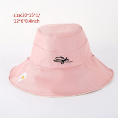 Daisy Embroidery Sunshade Bucket Hat Wide Brim Solid UV Protection