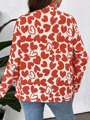Casual Blouse Allover Heart Print Long Sleeve Bow Knot Tunic Top