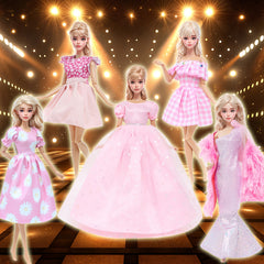 5pcs Pink Doll Clothes Set with Party Wedding Dress, Shawl Tinkerbell Gown