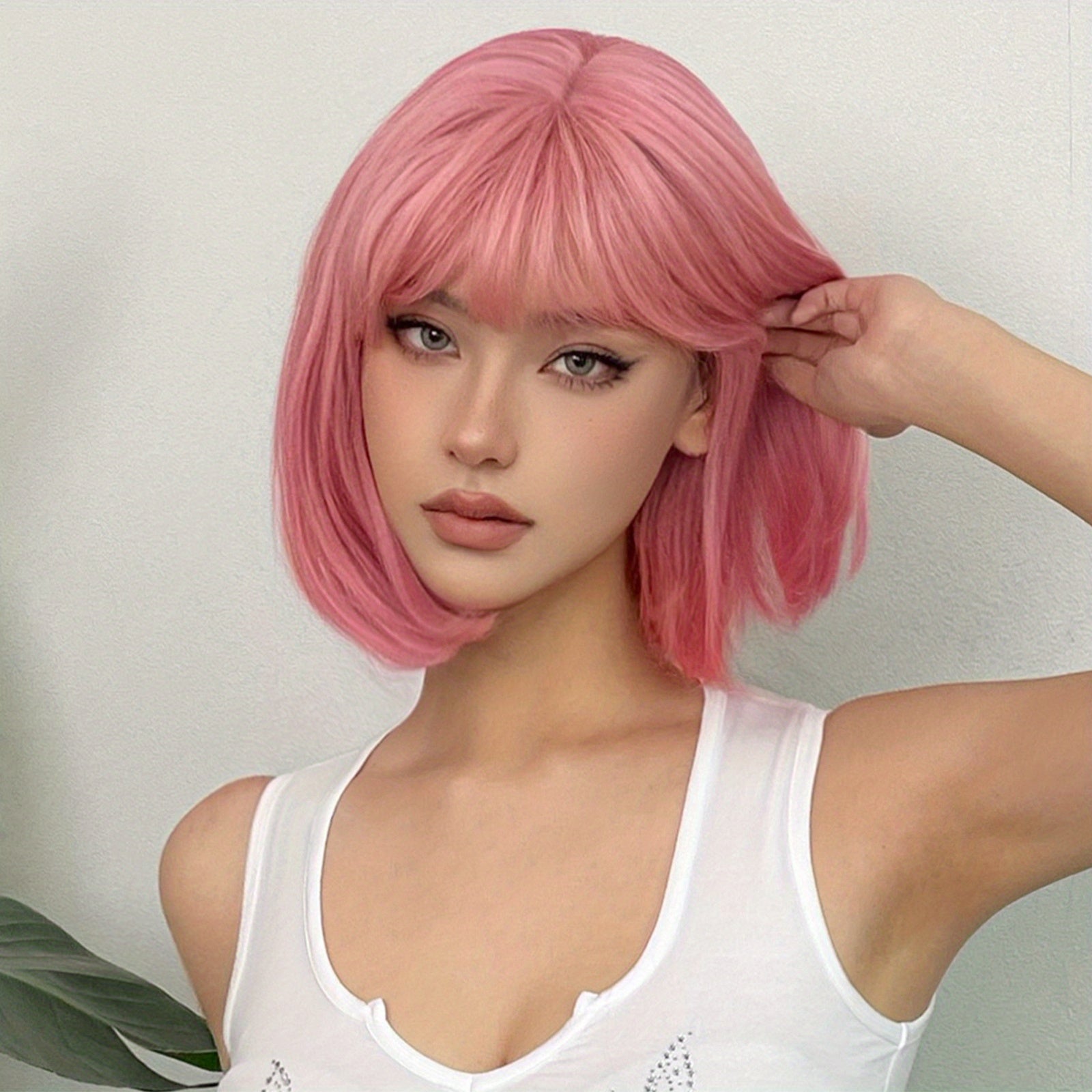 Brown Short Straight Hair Wigs With Bangs Synthetic Fiber Women's Wigs
