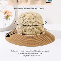 Crochet Straw Sun Hat Rope Bowknot Sunscreen Bucket Hat
