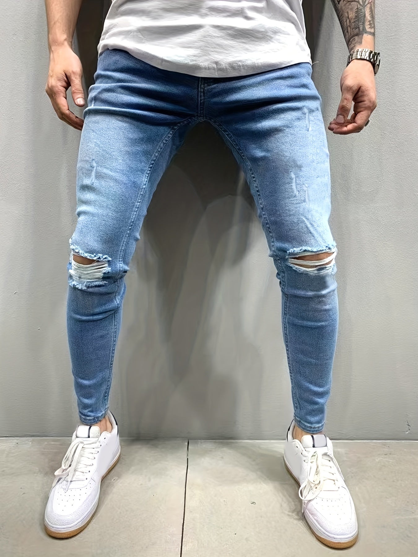 Men's Slim Fit Ripped Jeans Casual Denim Pants