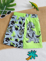 Boys Geometric Dinosaur Swim Trunks Elastic Waist Beach Shorts