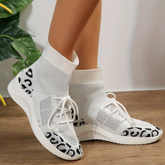 Leopard Print Sneaker Boots High Top Lace Up Ankle Boots