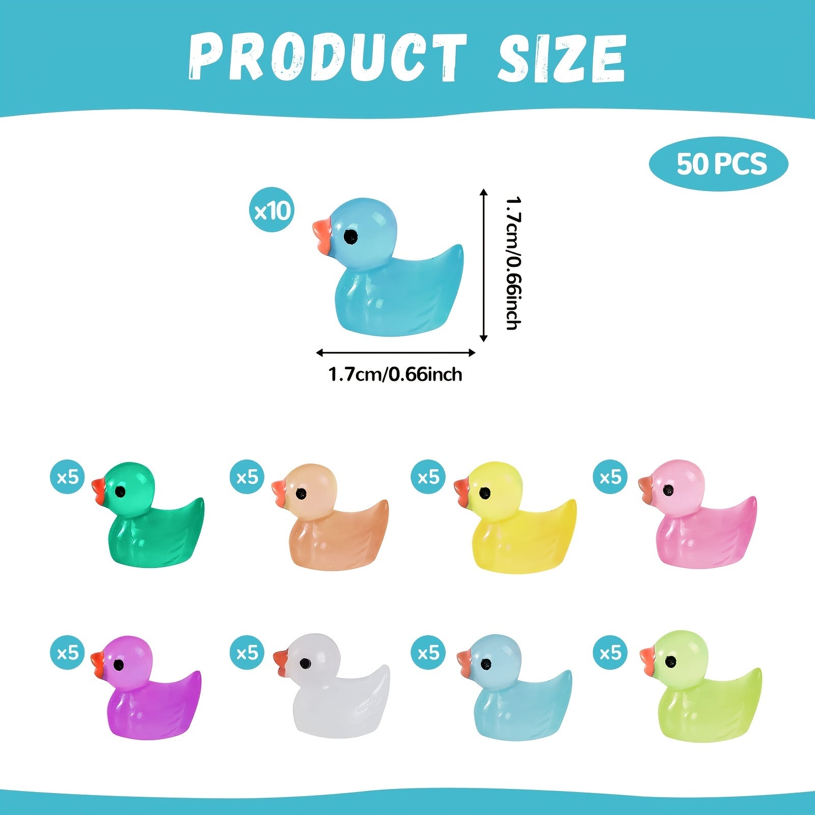 50pcs Mini Resin Ducks Glow In The Dark Luminous Colorful Duck