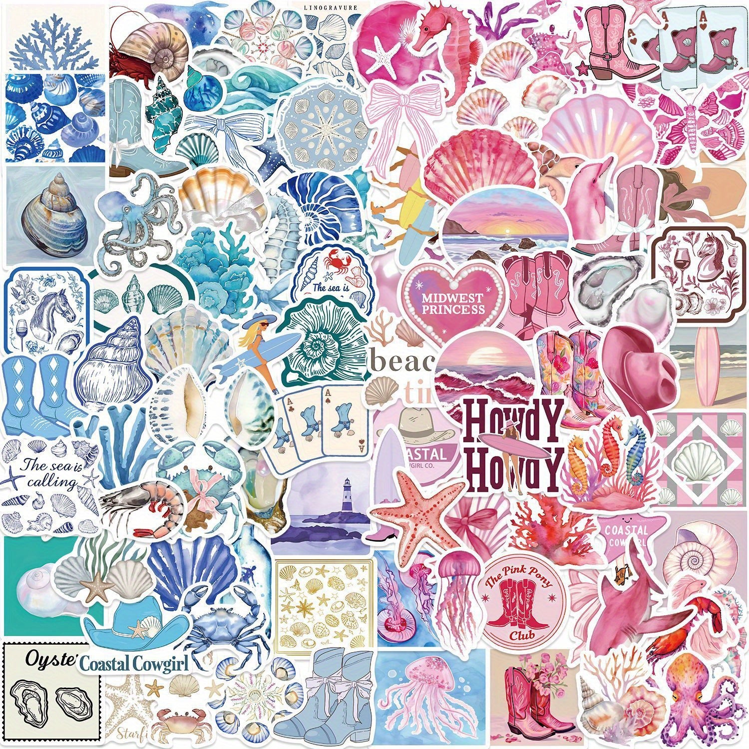 100pcs Ocean Stickers Pink Designs Waterproof Vinyl for Laptops Phones