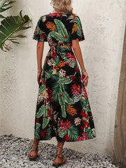 Tropical Print V Neck Flutter Sleeve Two Piece Set