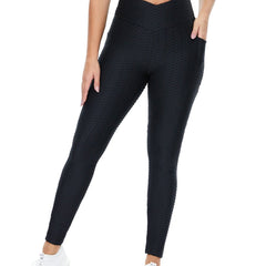 Striped Wide Waistband Sports Leggings With Pocket