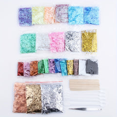 37PCS Resin Decoration Kit Golden Foil Mixing Stick Tweezers Craft Glitter