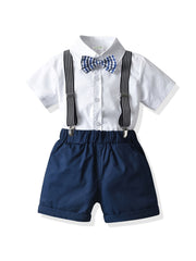 Boys Gentleman Outfit Button Bowtie Shirt & Shorts Set