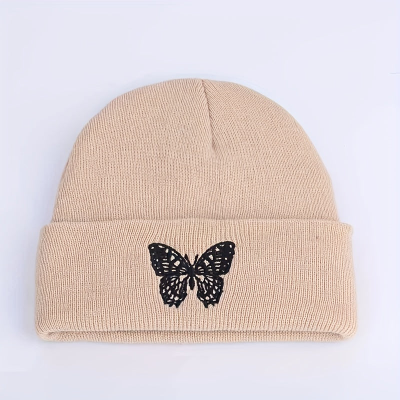 Butterfly Embroidery Beanie Unisex Warm Elastic Skull Cap