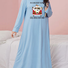 Women's Puppy & Car Print Long Sleeve Nightdress
