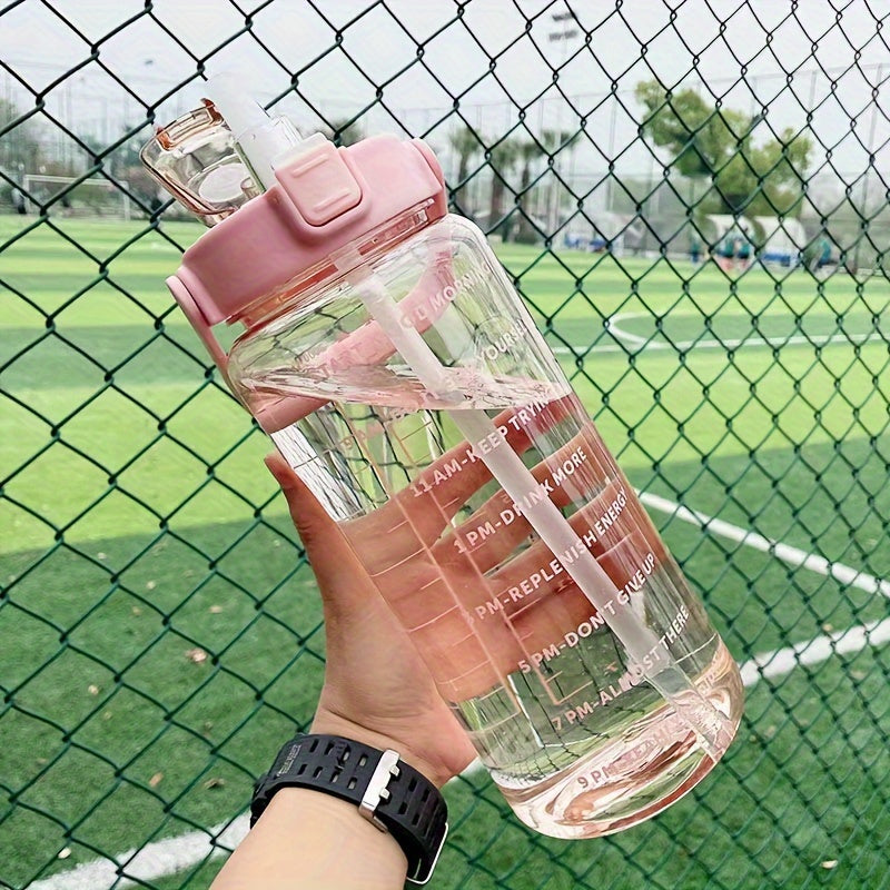 2L 67oz Sports Water Bottle with Straw and Time Marker