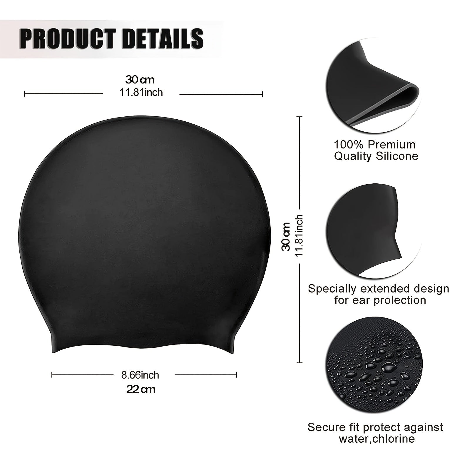 Oversized Waterproof Silicone Swimming Cap for Thick Curly Hair
