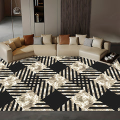 Modern Living Room Area Carpet Line Grid Shading Circular Pattern Hand Washable
