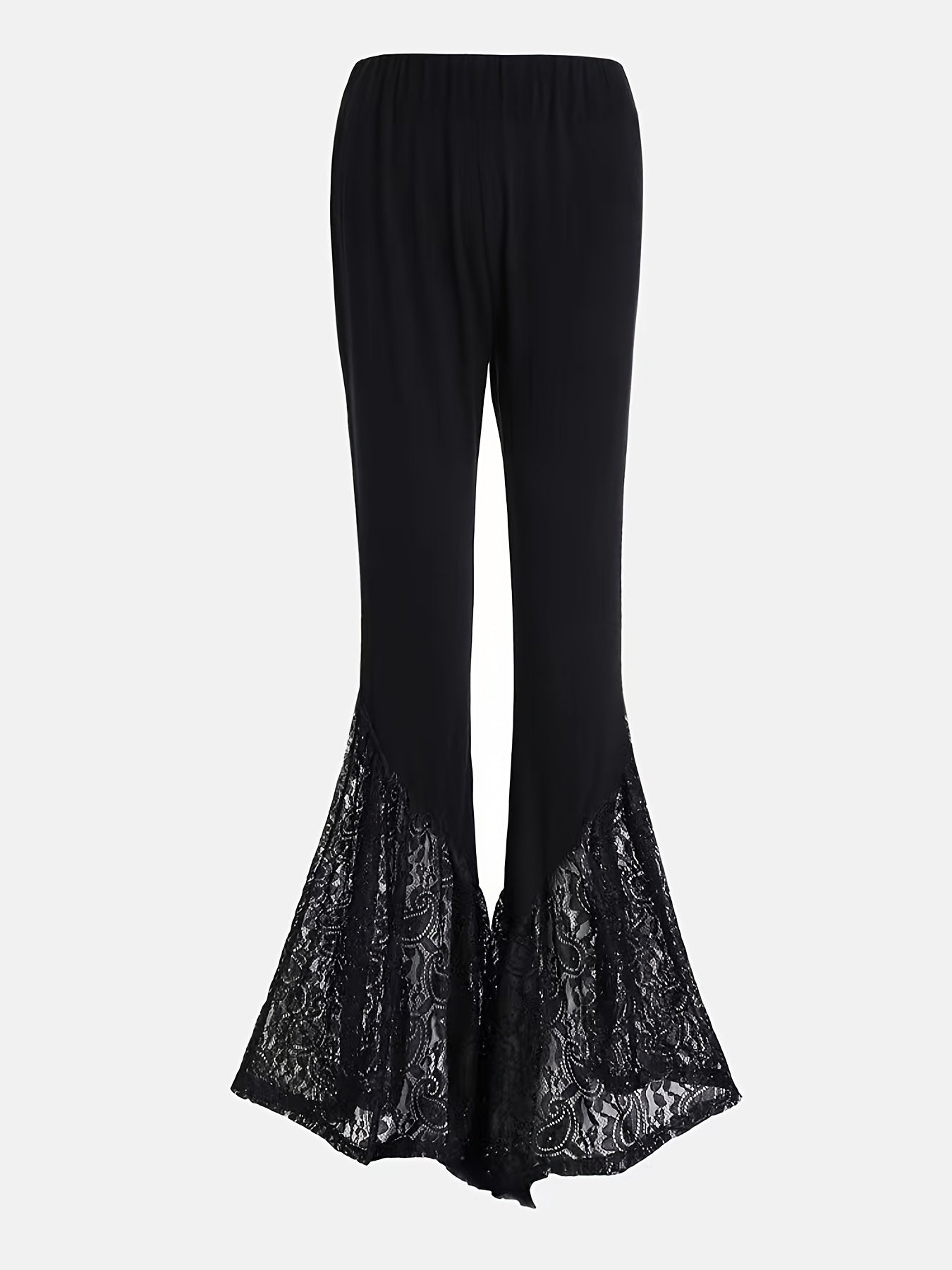 Lace Stitching Flared Leg Pants High Waist Solid Pants