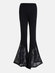 Lace Stitching Flared Leg Pants High Waist Solid Pants