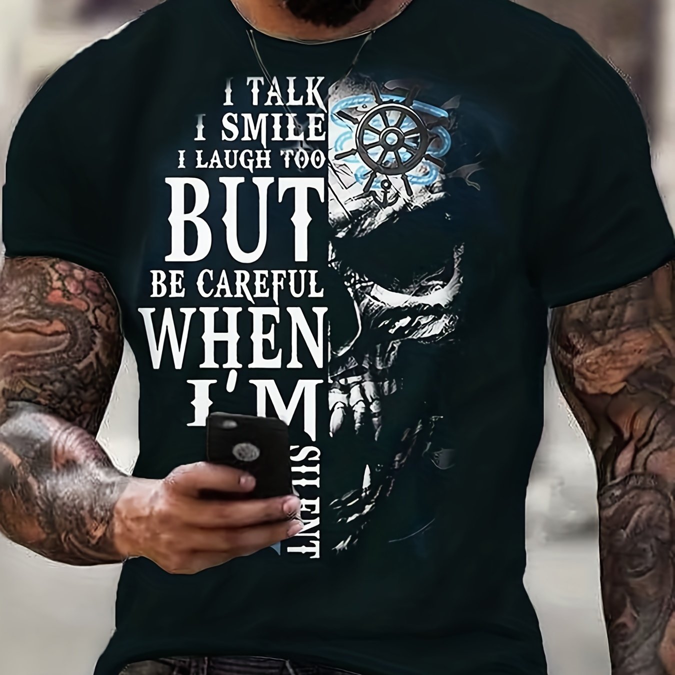 Men's Letter Skull 3D Graphic Print T Shirt Short Sleeve Crew Neck Tee