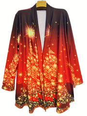 Glitter Christmas Tree Print Open Front Cardigan