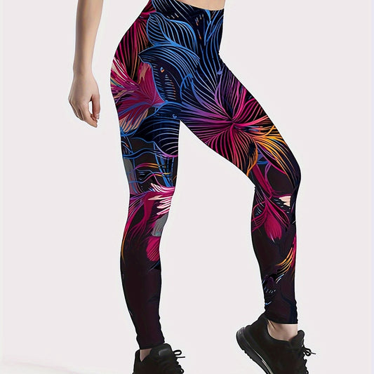 Flower Print Mid Waisted Yoga Pants Fitness Leggings