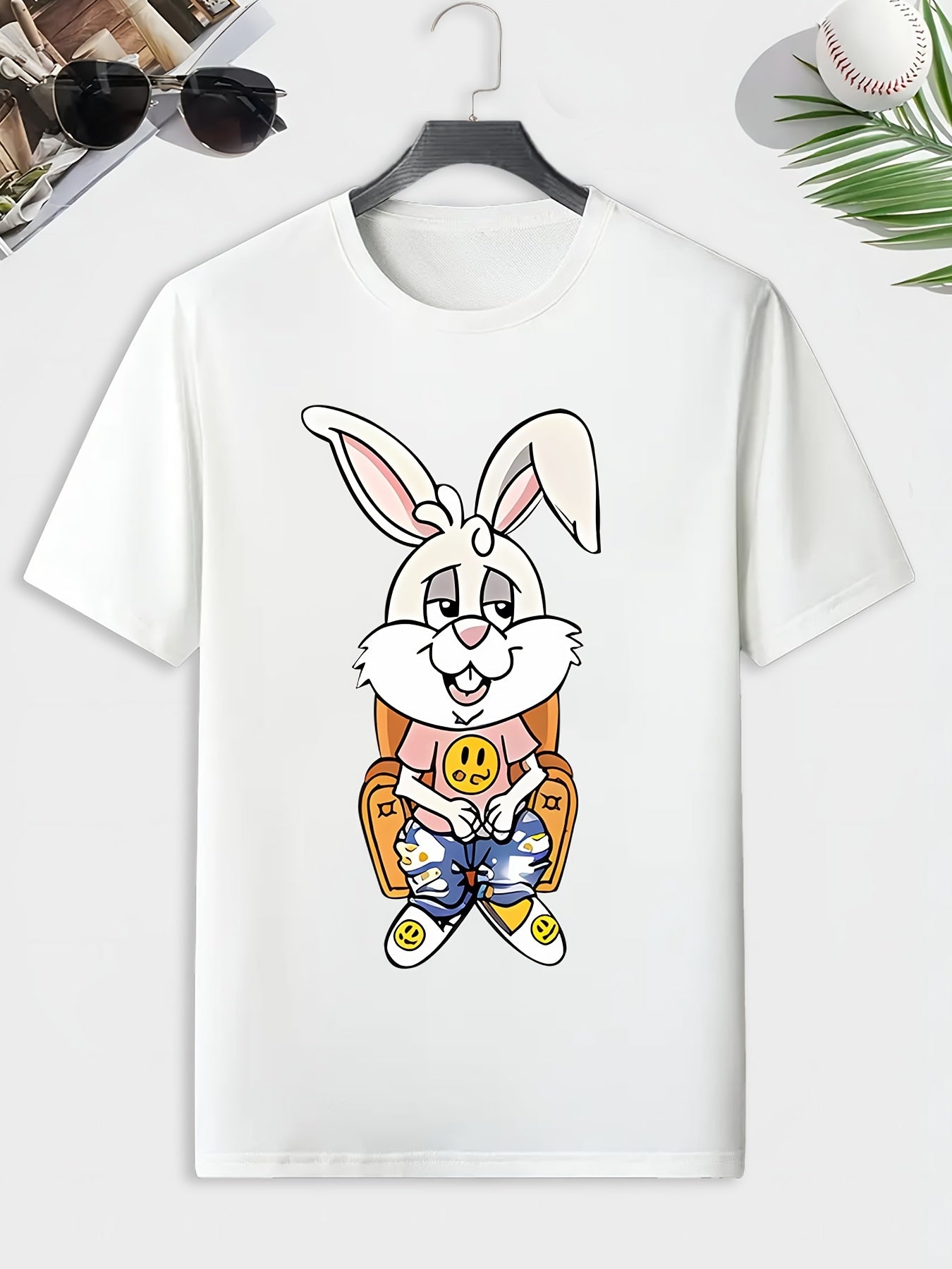 Men's Cartoon Rabbit Print T shirt Outdoor Tee