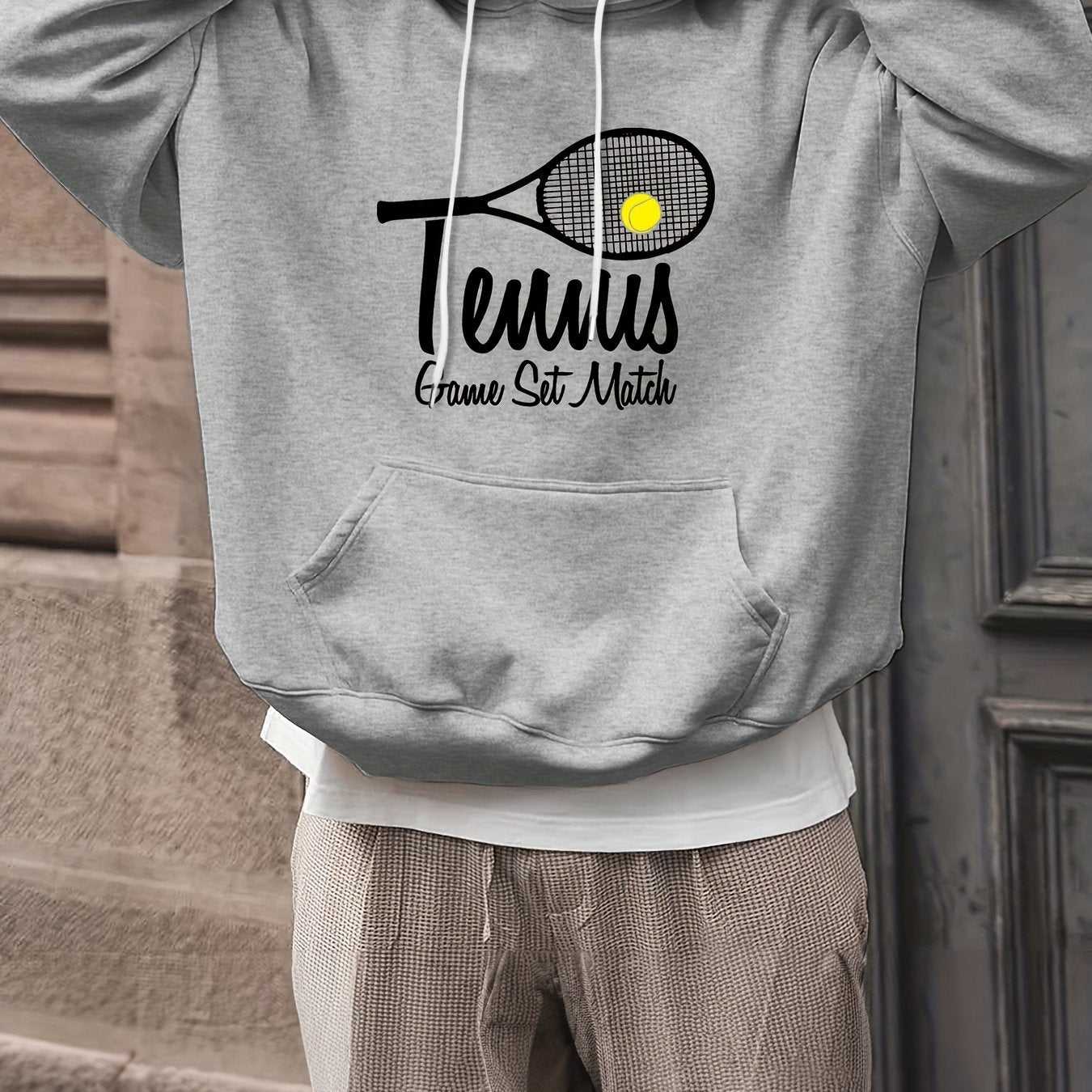 Men's Tennis Print Hoodie Comfy Loose Pullover