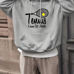 Men's Tennis Print Hoodie Comfy Loose Pullover