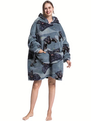Puppy Pattern Fleece Hooded Blanket