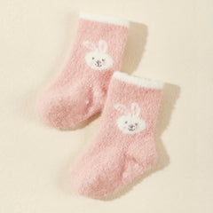 3pairs Baby Girls Cartoon Plush Non-slip Floor Socks for Autumn and Winter