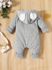 Infant Cloud Print Jumpsuit w/ Bear Ears Hood & Pocket - Newborn Baby Gift