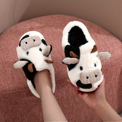 Women's Cow Slippers Plush Lined Platform Shoes