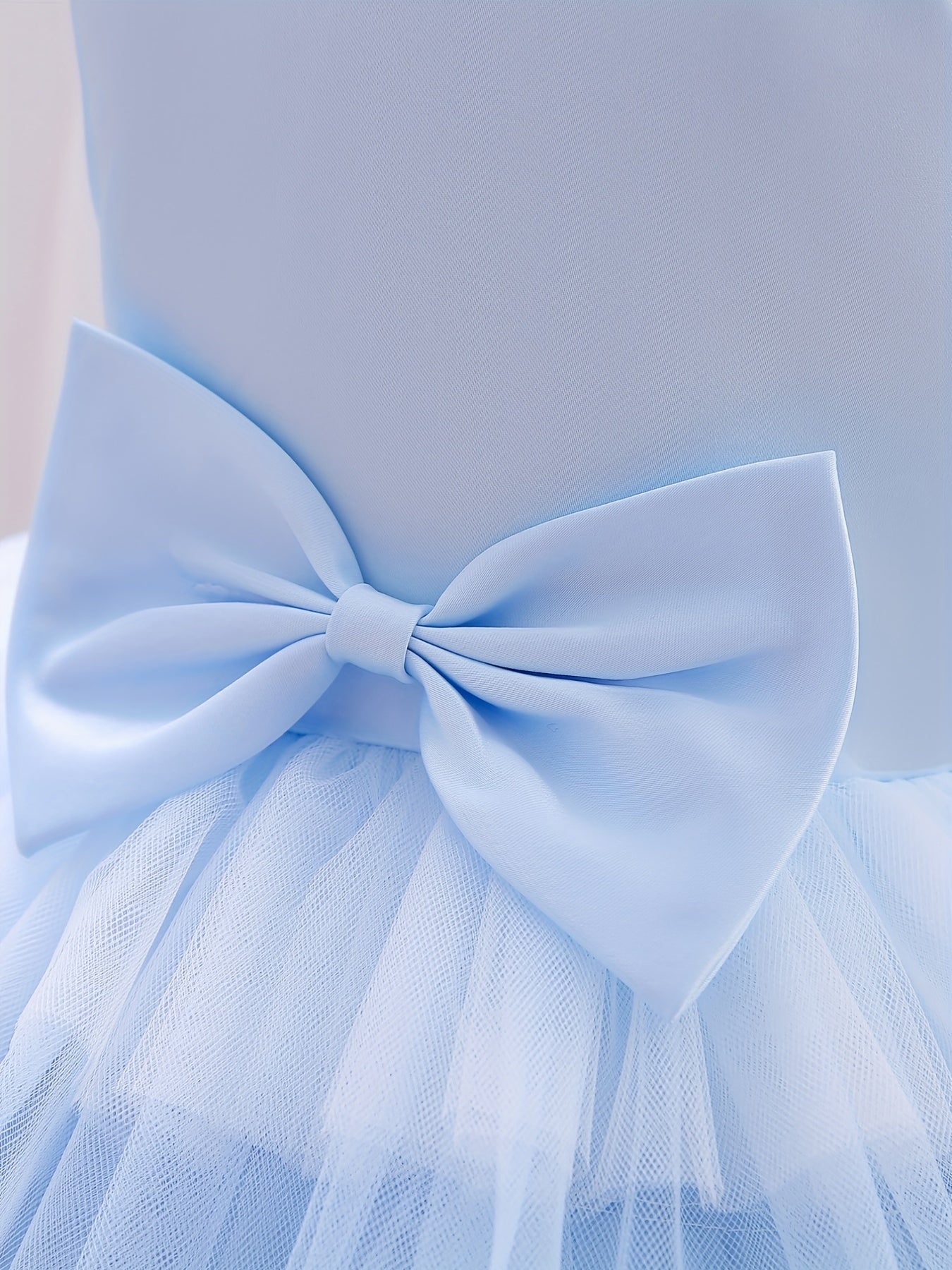 Girls Sleeveless Mesh Princess Dress With Bow