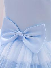 Girls Sleeveless Mesh Princess Dress With Bow