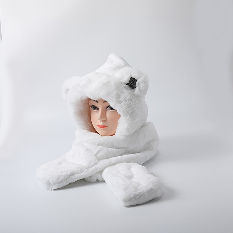 Bear Hat Gloves Scarf Hat Winter Warm Animal Theme Hat Women Girls
