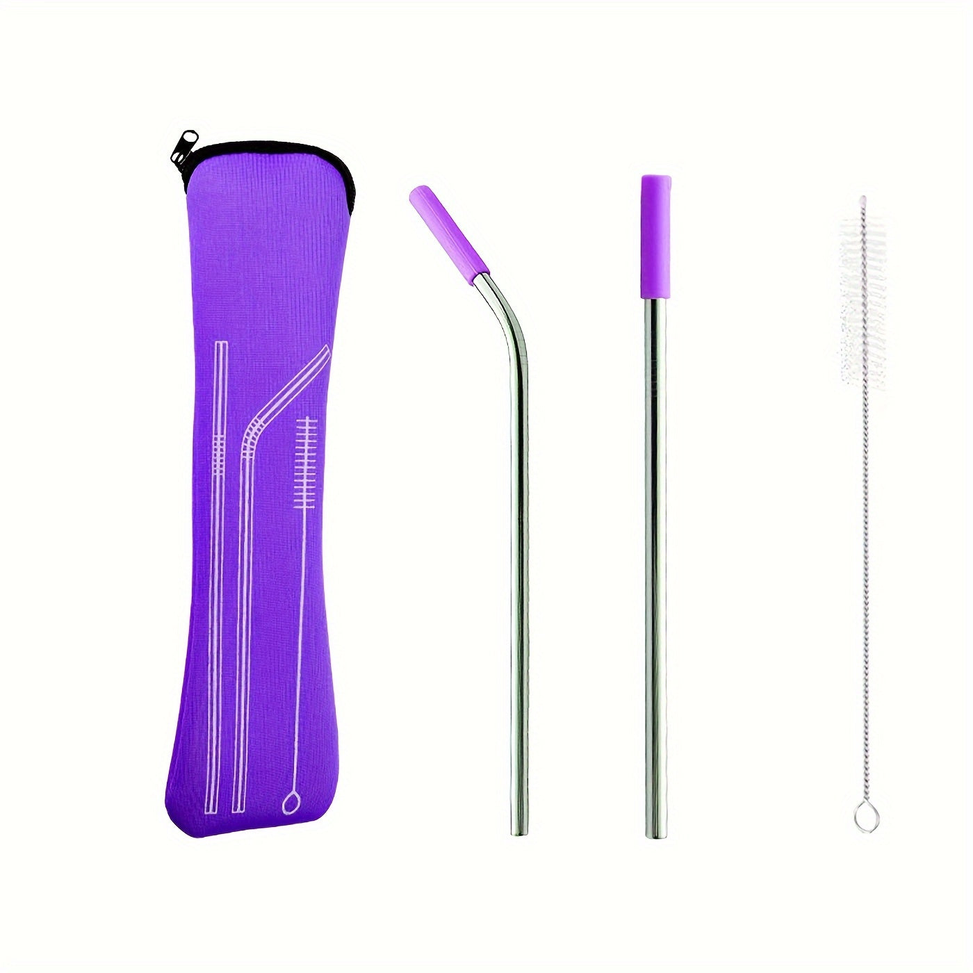 Stainless Steel Straws Set with Silicone Head Replacement, Brush, Storage Bag