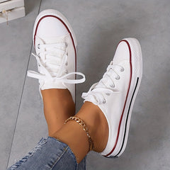 Women's Classic Mule Canvas Sneakers Casual Lace Up Low Top Slip On Shoes