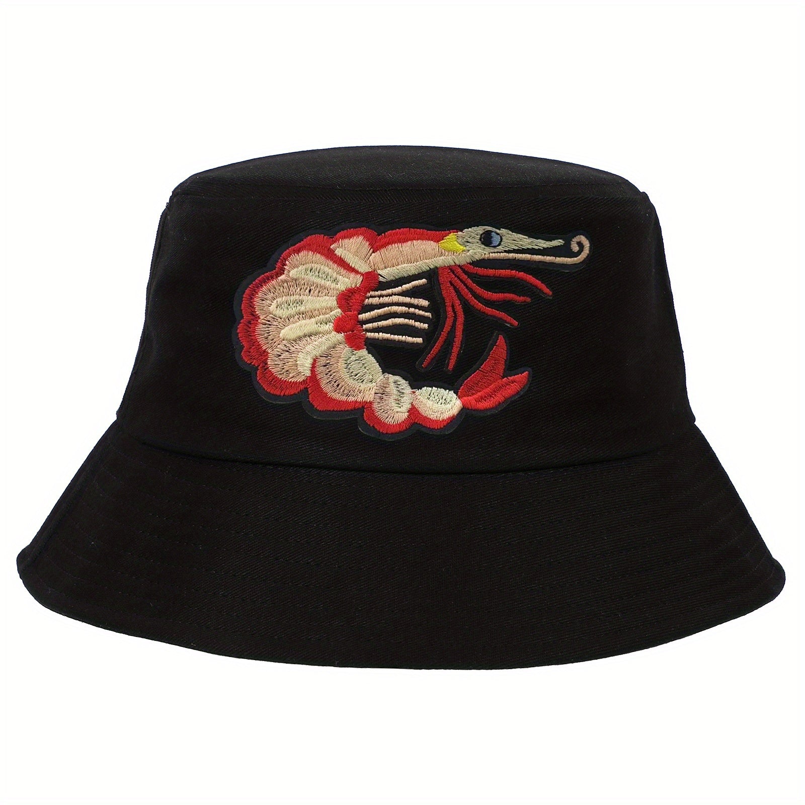 Lobster Embroidery Bucket Hat Unisex Cotton Anime Sunshade Cap