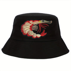 Lobster Embroidery Bucket Hat Unisex Cotton Anime Sunshade Cap
