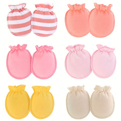 6 Pairs Newborn Stripe Graphic Mittens Anti Eating Hand Gloves