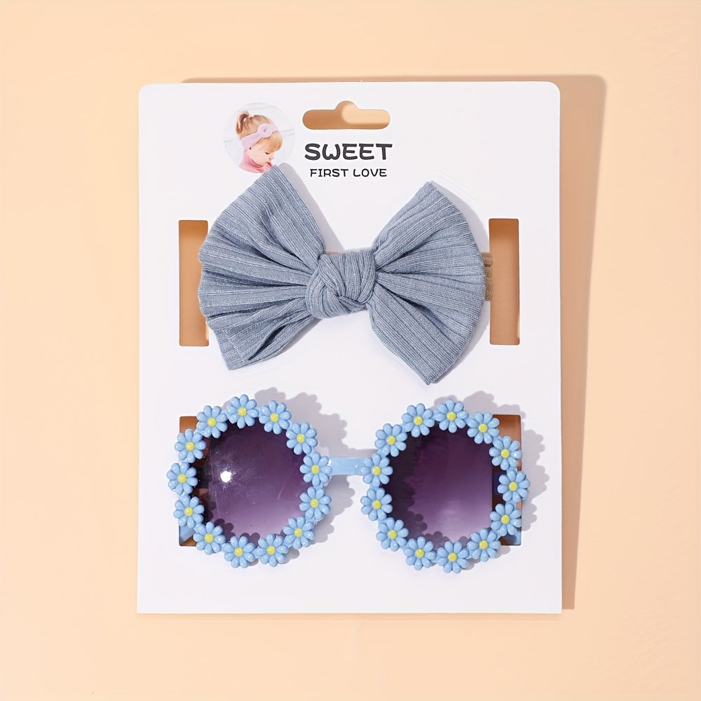 Girls Flower Sunglasses & Bowknot Headband Set