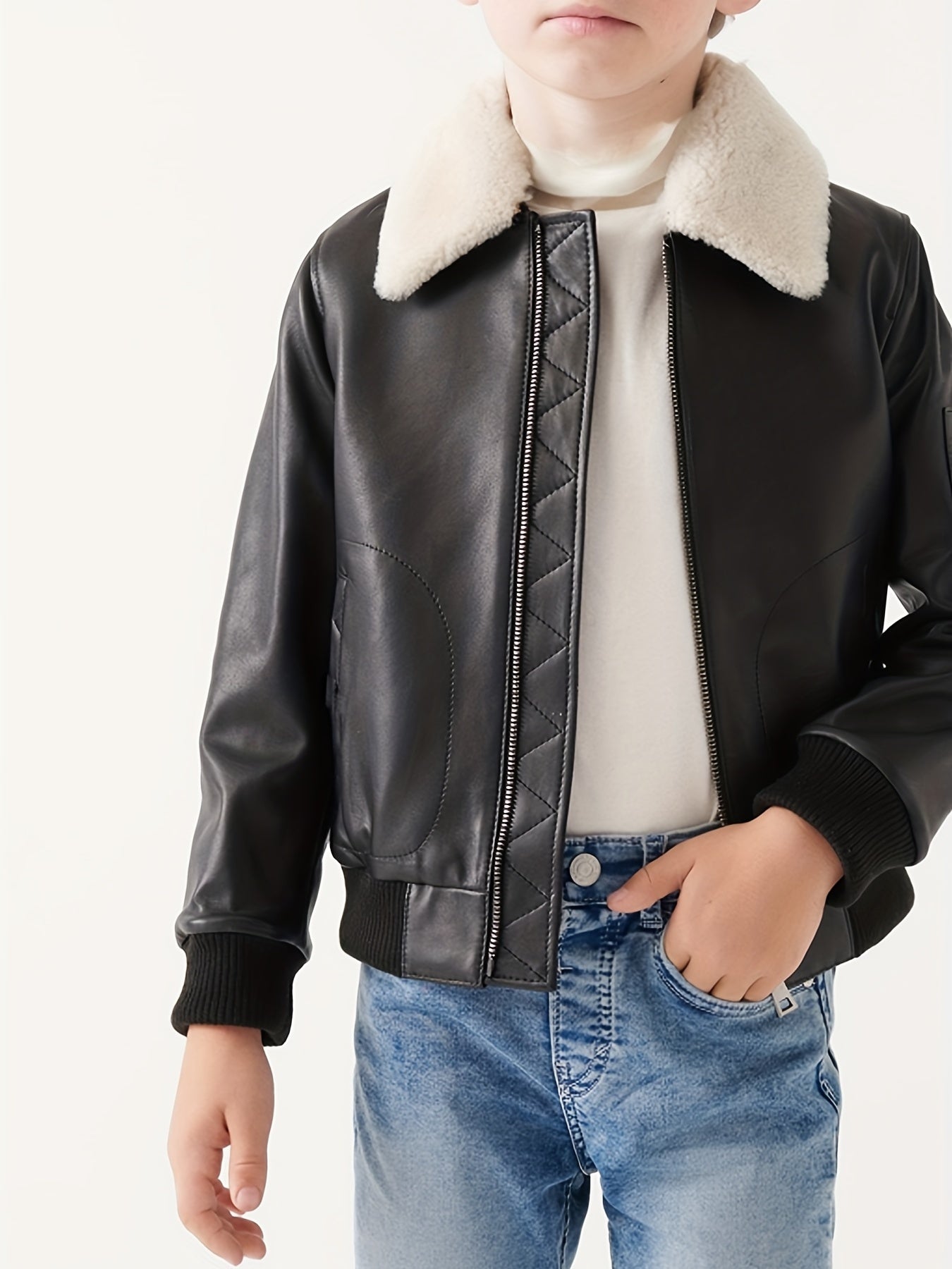 Toddler Boys Fleece Lined PU Leather Motorcycle Jacket