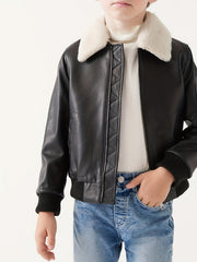 Toddler Boys Fleece Lined PU Leather Motorcycle Jacket