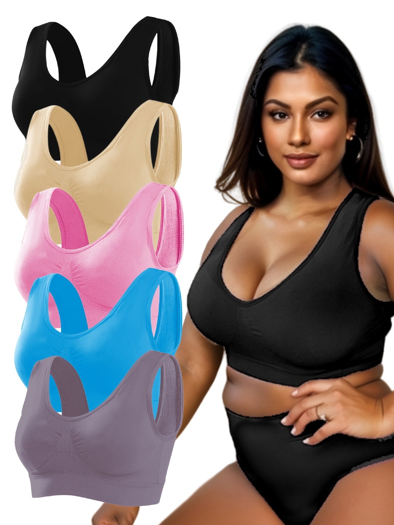 5 Pack Plus Size Seamless Fitness Bra Set
