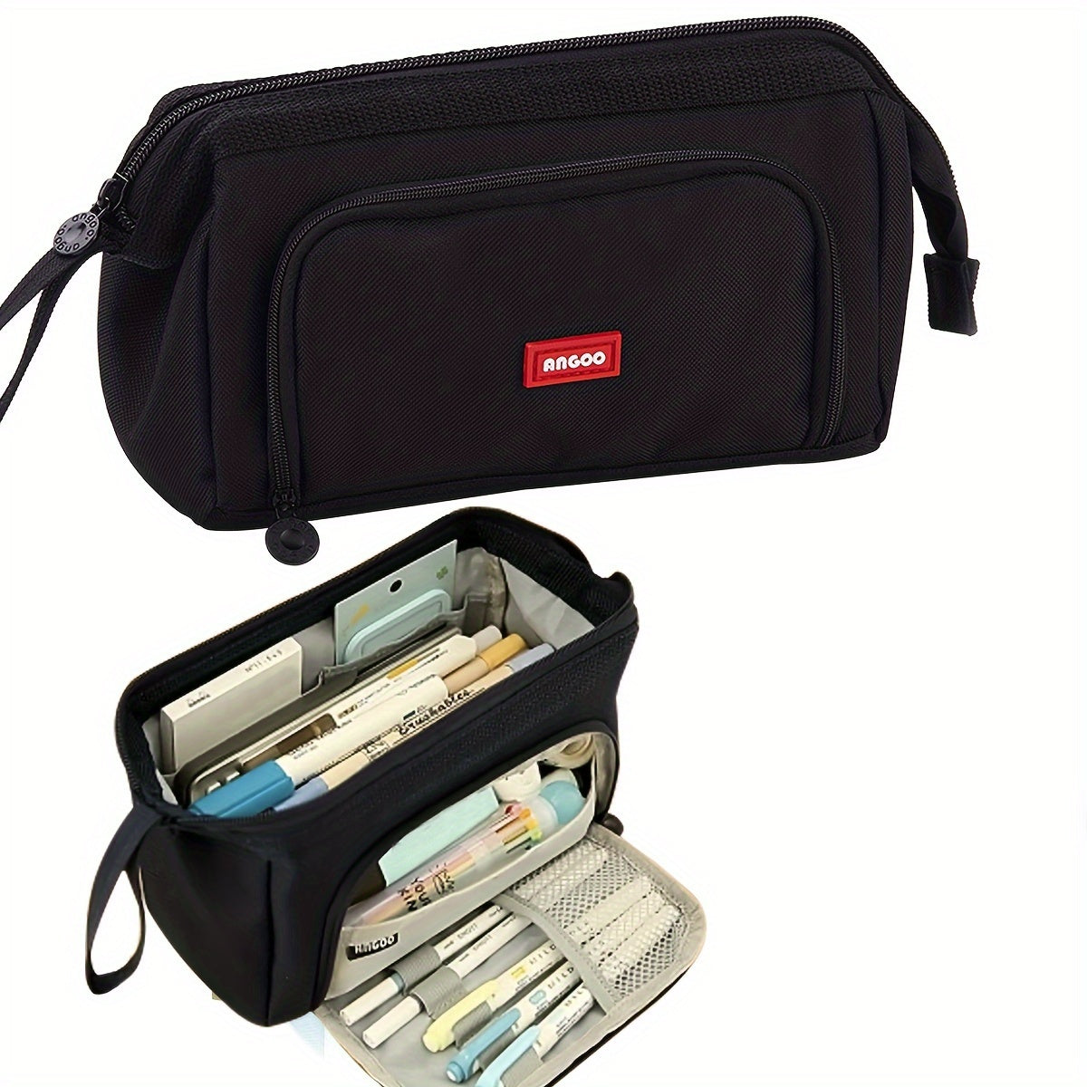 Double Canvas Pen Bag Functional Pencil Case Stationery Bag